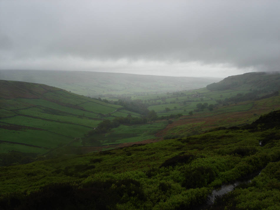 Farndale, seen from the slopes of Rudland Rigg, on a wet day