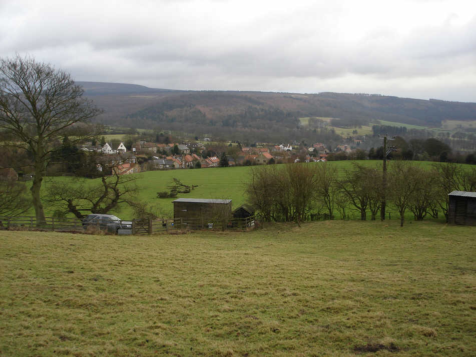 Osmotherley from the north, with Black Hambleton visible behind the village