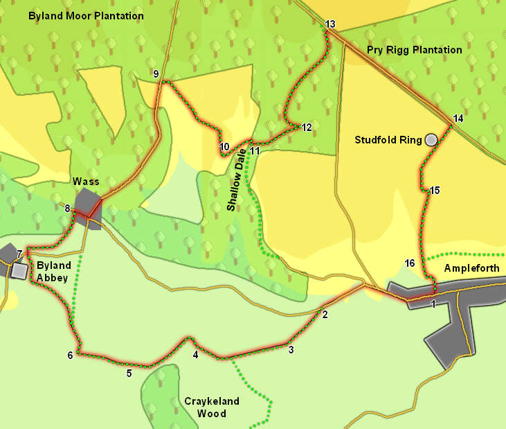 Map for walk from Ampleforth 