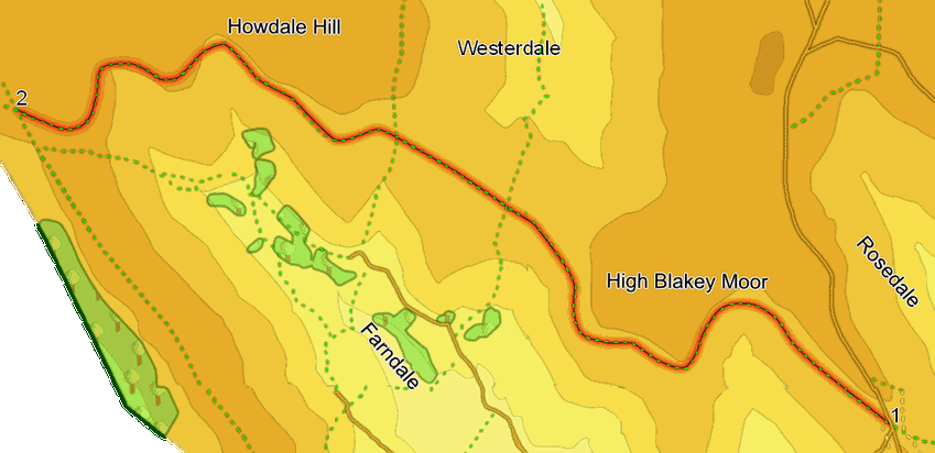 Map for a walk along the abandoned railway around the head of Farndale 