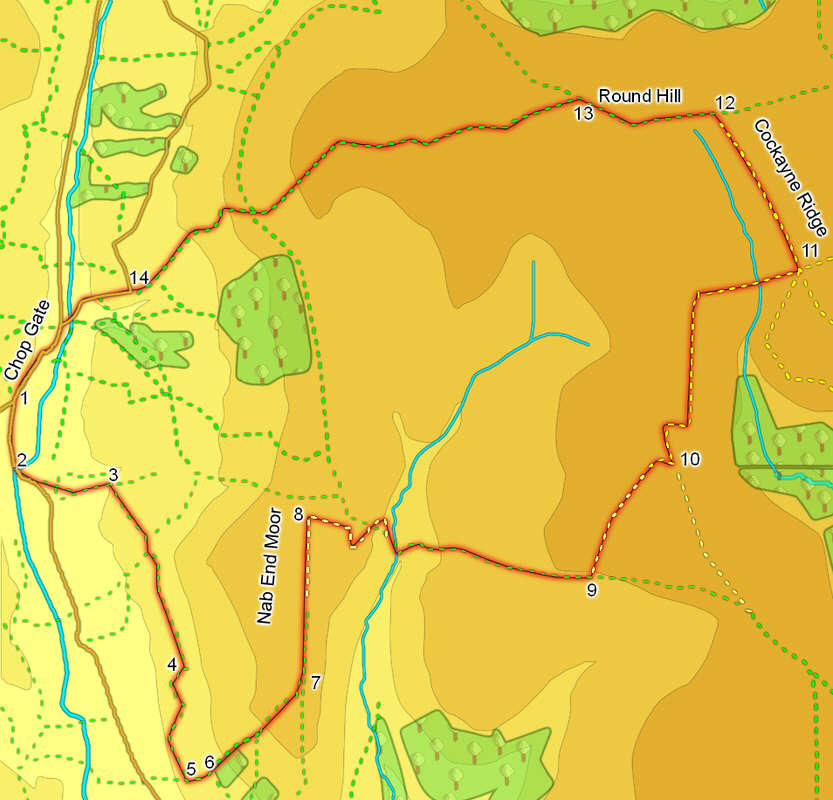 Map for walk from Nab End Moor to Round Hill