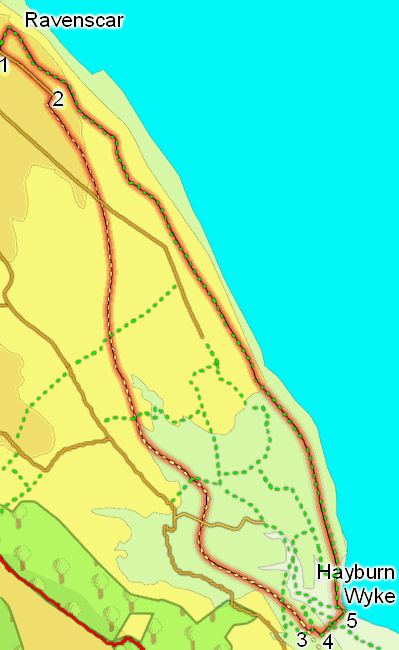 Map of walk south from Ravenscar