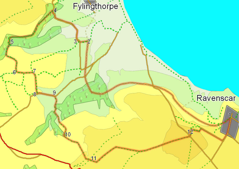 Map for walk north from Ravenscar
